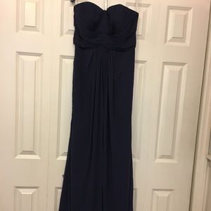 David’s Bridal floor-length navy bridesmaid dress
